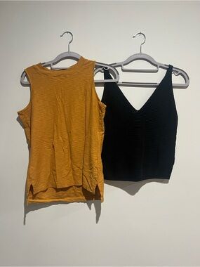 Mustard Sleeveless Tank Top & Black V-neck Sweater Tank